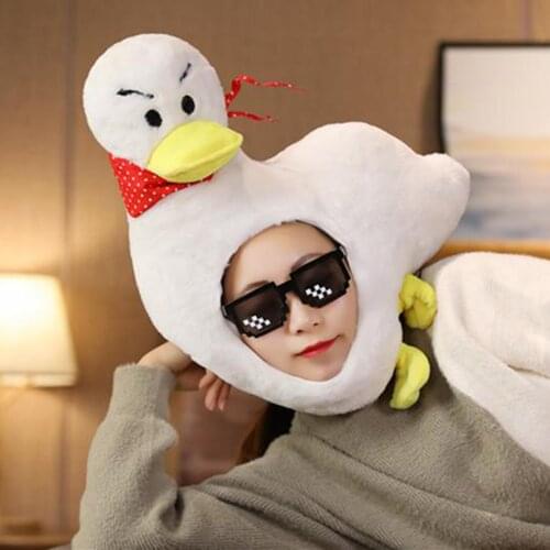 Fun Cute Warm Plush Duck Hat Head Cover Roleplaying Headwear Cap Beanie Hat with Fleece Lining Halloween Costume