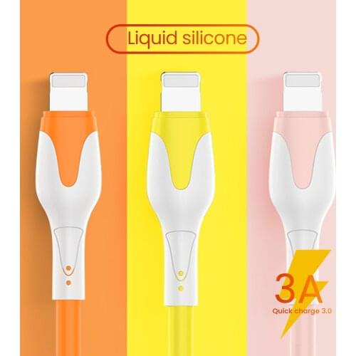 3A Fast Charging Cable For iPhone 12 11 Pro Max X XR XS 8 7 6s Soft Silicone USB Mobile Phone Charger Cable Data Cord Wire 1/2m