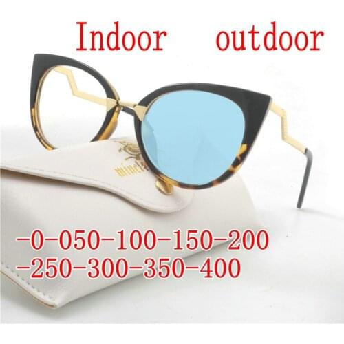 Women Sun Photochromic Finished Myopia Glasses Photosensitive Chameleon Anti-glare Change Color Lens Prescription Glasses FML