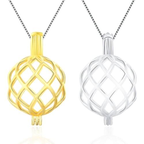CLUCI 925 Sterling Silver Big Twisted Ball Shaped Cage Pendant Women Fine Jewelry Charms Pendant Wish Pearl Locket SC170SB
