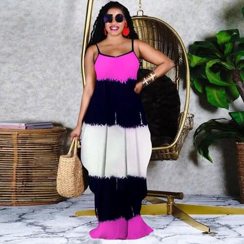 Contrast Color Patchwork Summer Sundress for Women Sexy Spaghetti Strap Sleeveless Beach Dress Vintage Side Pocket Boho Robe