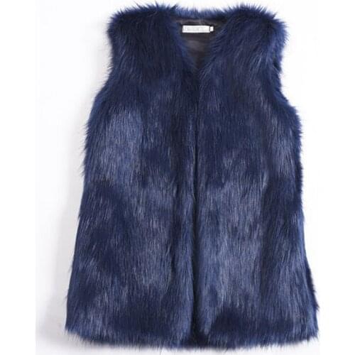 Savabien Women Winter Solid Long Faux Fox Fur Vest Fluffy Sleeveless Fur Jacket Furry Coats Female Black Streetwear Overcoats