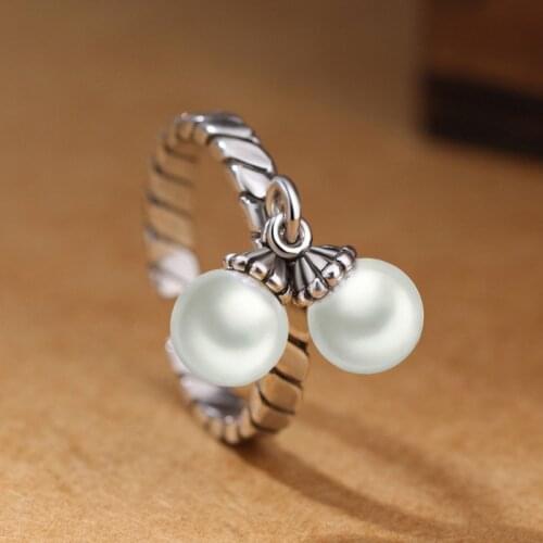 DreamySky Real Silver Color Imitation Pearls Rings For Women Open Size Wedding Ring Beautiful Jewelry Drop Shipping