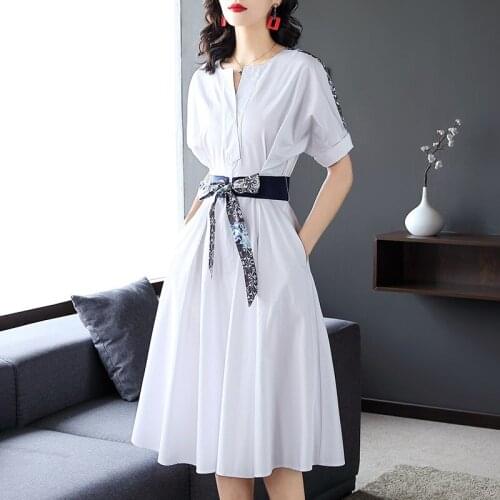 Summer New White Floral Print Midi Dress Robes Femme Stylish Thin Dress Elegant Vestido De Festa Ol Dress For Women Ukraine
