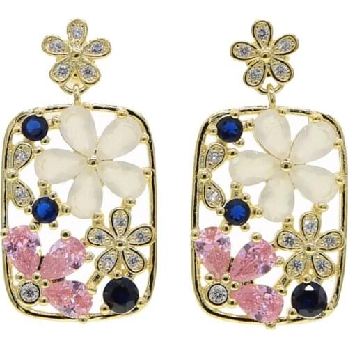 Gold Rainbow color flower charm drop earring 2020 Spring New daisy beautiful flower design women girls fashion colorful jewelry