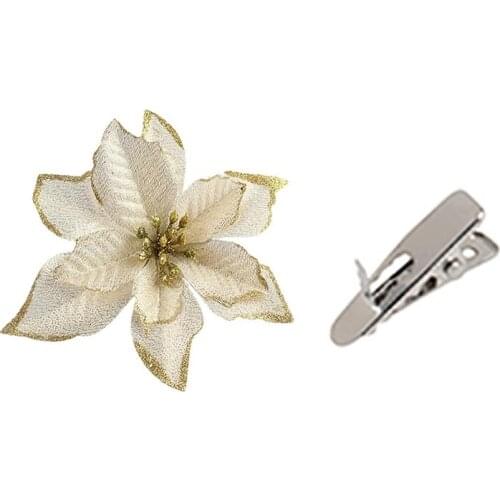 1pc Creative Christmas Flower Glitter Fashion Artificial Flower Xmas Tree Hanging Ornament Accessories With Clip Party Supplies