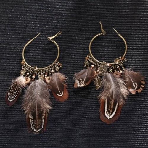 2020 Vintage Feather Earrings For Women Boucle D'oreille Femme Fashion Long Earrings Brinco Jewelry Pendientes Bijoux