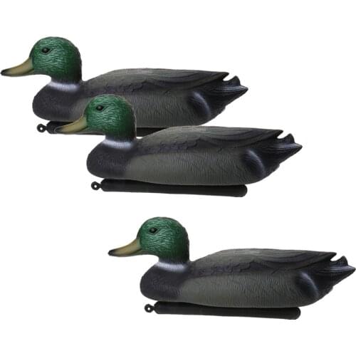 3 Pieces Hunting PE Plastic Duck Decoy Drake With Floating Keel Garden Decor, Black Green