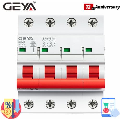 GEYA GYM8 4Pole Minature Circuit Breaker 6A-63A Din Rail MCB 400V with ON OFF Indiactor