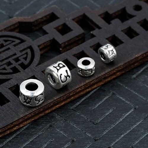 925 Sterling Silver Om mani padme hum Spacer Beads 5mm 8mm Handmade Loose Silver Buddhism Beads DIY Women Men Jewelry Findings