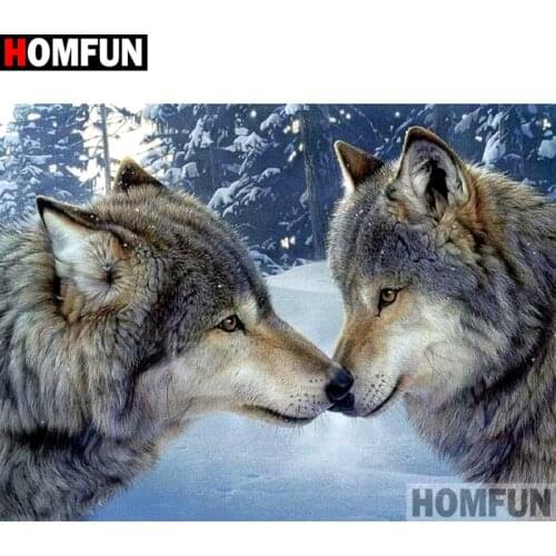 HOMFUN Full Square/Round Drill 5D DIY Diamond Painting "Animal wolf" Embroidery Cross Stitch 5D Home Decor Gift A17058
