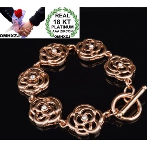 OMHXZJ Wholesale Personality Fashion OL Woman Girl Party Wedding Gift Rose Gold Hollow Rose Chain 18KT Rose Gold Bracelet BR20