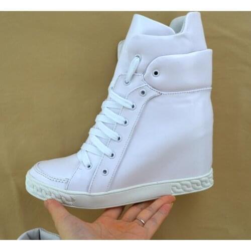 Black White Red Leather Suede Women Lace Up Ankle Booties High Platform Wedge Motorcycle Boots Shoes Outdoor Casual Shoes Size41