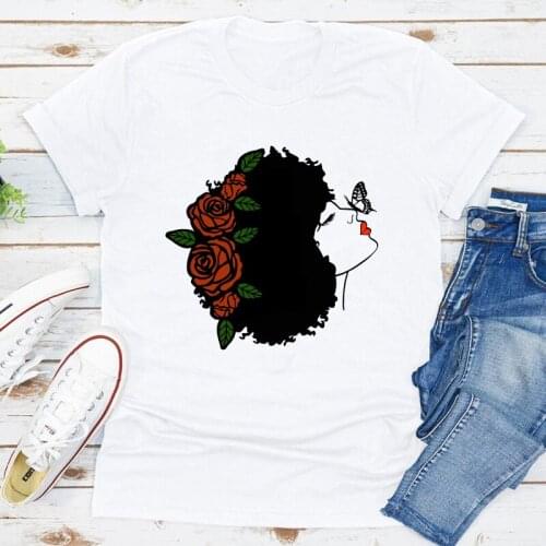 Colored Black Afro With Butterfly T-shirt Aesthetic Women Short Sleeve Hipster Graphic Tee Shirt Top