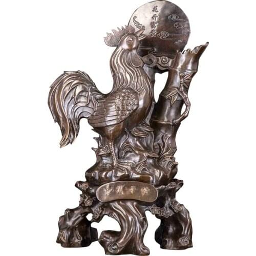Ivorique HD091Bronze Statue Sculpture Chinese Mascot Golden Rooster Figurines Bronze Art Decor For Home Decoration