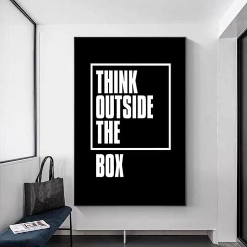Think Outside The Box Letter Canvas Painting Inspirational Art Motivational Black White Poster Prints Wall Pictures for Office