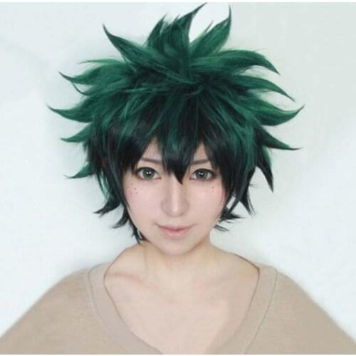 My Hero Academia Wig Midoriya Izuku Green Anime Cosplay Costume Party Wigs Synthetic Green Mix Black Hair Role Play Hairnet