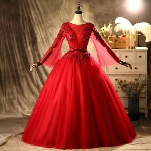 Red Quinceanera Dresses Long Flared Sleeves Party Dress Luxury Fromal Ball Gown Vintage Prom Dress Classic Plus Vestidos
