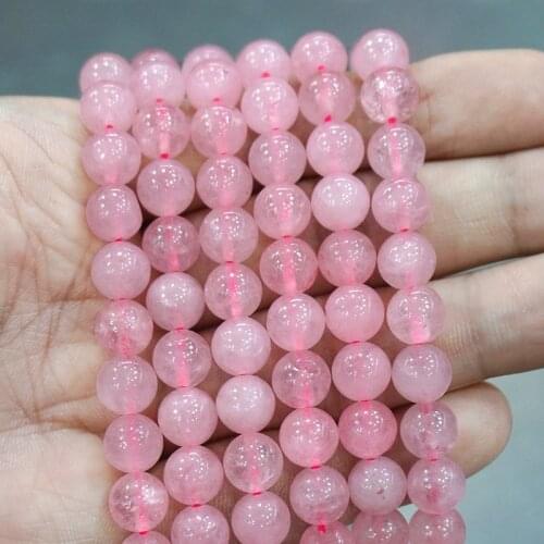 4/6/8/10/12mm Natural Stone Malagasy Pink Crystal Quartz Round Loose Beads for Jewelry Making DIY Charms Bracelet Earrings 15
