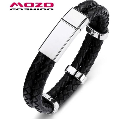 Fashion Bangle New Classic Men Bracelet Double Circle Leather Chain Stainless Steel Buckle Male Jewelry