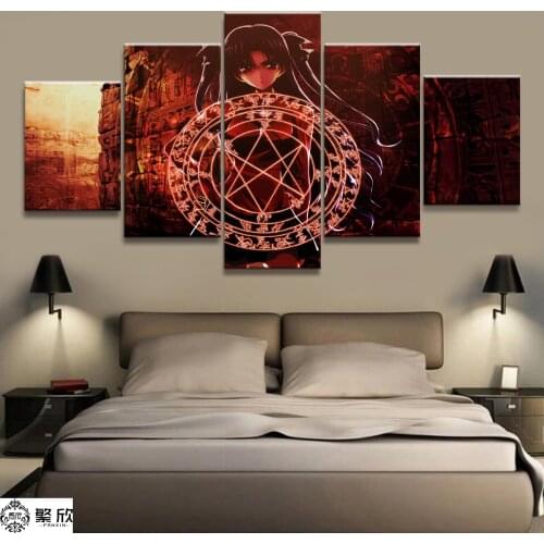 Home Decor Modular Canvas Picture 5 Piece Rin Tohsaka Fate Stay Night Animation Painting Poster Wall For Home Canvas Wholesale