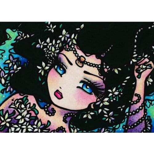 5D DIY Poured Glue Diamond Painting Kits Scalloped Edge Pretty Beautiful Anime Girl Handcraft Unique Gift Wall Decoration Canvas