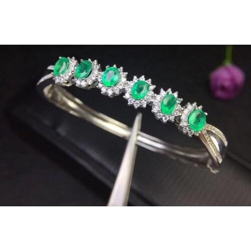 Natural green emerald gem bangles natural gemstone Bracelet S925 silver Fashion round Diana women party gift fine jewelery