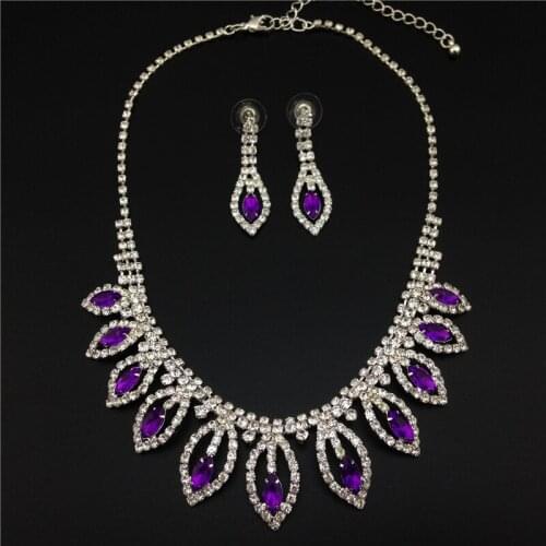 New in women high quality crystal purple necklace and earring set