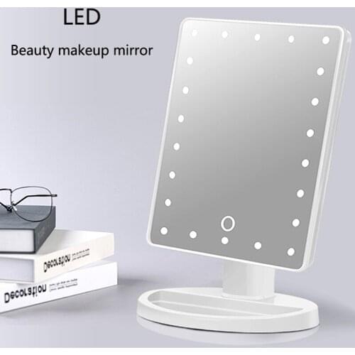 LED Makeup Mirror With Light Intelligent Touch Screen Dimming Desktop Vanity Mirror 24 Lamp Beads Fill-up Beauty Mirror
