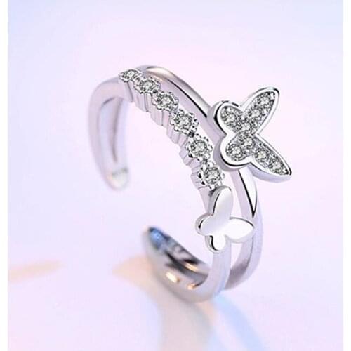 TJP Top Quality 925 Sterling Silver Rings For Women Jewelry Girl Fashion Crystal CZ Butterfly Female Finger Ring For Girl Bijou