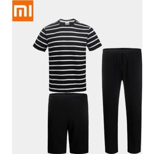 Youpin CottonSmith cotton Comfortable navy striped suit Home Office Soft skin-friendly Breathable T-Shirts shorts trousersfor