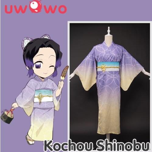 Uwowo Anime Demon Slayer Kochou Shinobu Cosplay Costume Summer Version Kimono Outfit for Women Pajamas Halloween