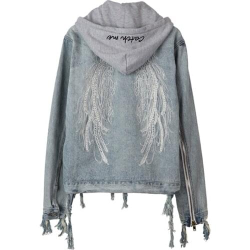 Casaco Bomber Jacket Cotton Casual Frayed Full Regular Solid 2018 New Hot Lady Jacket Wings Embroidery Handsome Retro Female