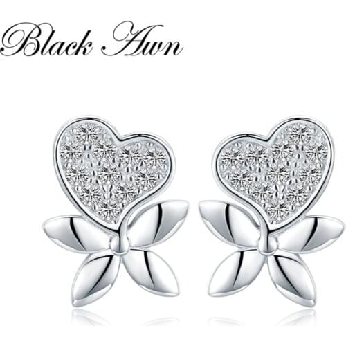 [BLACK AWN] Cute 925 Sterling Silver Jewelry Stud Earrings for Women Boucle D'oreille Natural Starfish Femme Bijoux I127