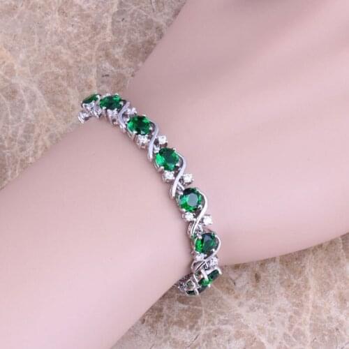 Love Monologue Green imitation Emerald Cubic Zirconia Silver Color Bracelets Link Bracelet Length 21.5 CM S0264