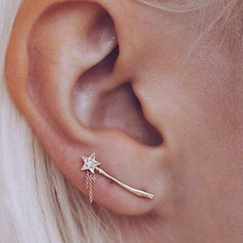 1pair Fashion Bohemian Earrings Jewelry Cute Rhinestone star chain tassel Earrings Best Gift for Women Girl E018