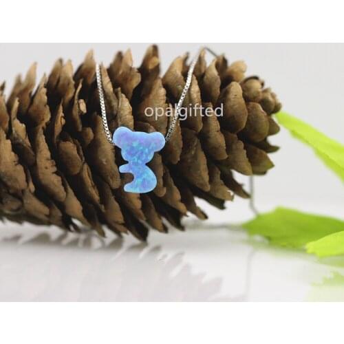 1pc/lot free shipping Lovely Koala opal necklace Fashion OP06 Light Blue Opal Koala Anima Pendant 925 silver box chain Necklace