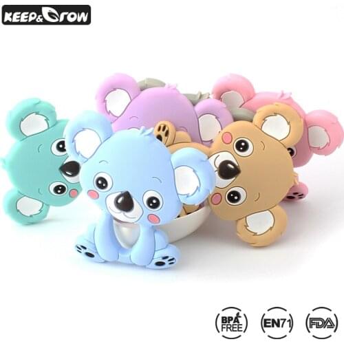 10pcs 90mm Koala Baby Silicone Teether Food Grade Silicone Rodent Baby Toys Teething Necklace Pacifier Chain Pendant 6 Colors