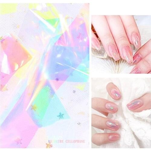10Pcs/box Holographic Glass Nail Art Sticker Mirror Aurora Nail Foil Decals Transparent Glass Paper Gel Manicure Decorations