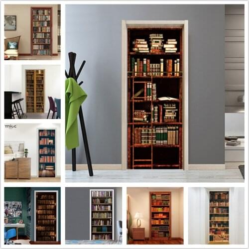 2pcs/set Vintage Library Door Sticker PVC Self Adhesive Waterproof Wallpaper Vinyl Stickers on the Doors Wall Posters Home Decor