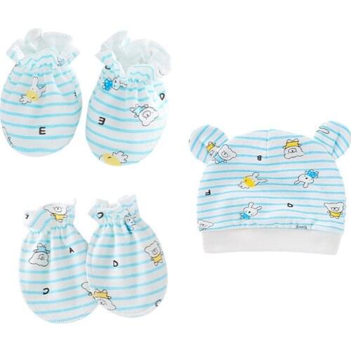3Pcs/Sets New Baby Hat and Mittens Girl Boy Cap Socks Comfy Infant Hat & Gloves Cotton Toddler Newborn Baby Accessorise For 0-2M