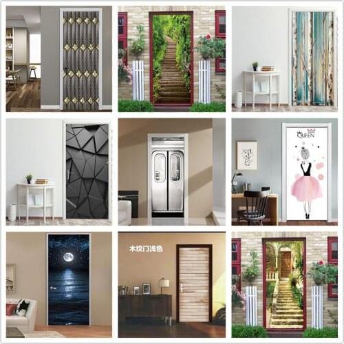 3D Stickers Subway Wallpaper for Door Glass Renovation Wood Grain Wallpaper Home Decor Decals Mural PVC DIY Posters deurposter