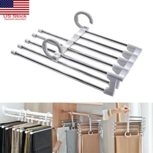 Multi-function Pants Hanger 5 in 1 Pant Rack Portable Stainless Steel Pants Racks Trousers Hanger Clothing Storage Organization