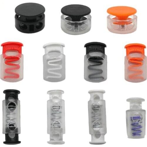Black White Transparent Nylon Double Holes Plastic Spring Cord Locks Stoppers Toggles plastic Buttons