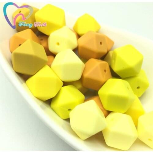 Baby Teething Necklaces Accessories 10 PCS Yellow Shadows Colors Combo 17 MM Geometry Hexagonal Silicone Chewable Loose Beads