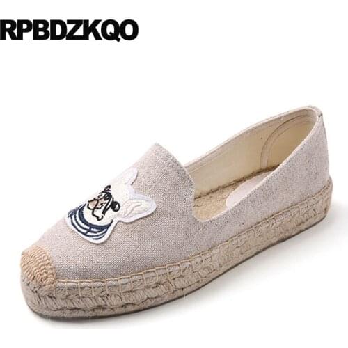Flats Hemp Pineapple Creepers White Canvas Shoes Jeans Denim Embroidery Casual Espadrilles Floral Loafers Applique Watermelon
