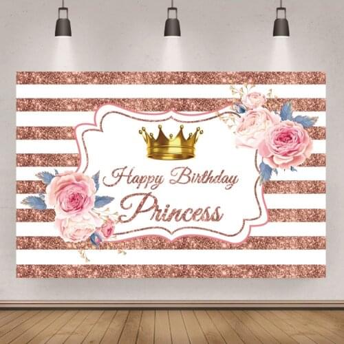 Happy Birthday Princess Pink Theme Balloon Party Decor Backdrop Studio Photography Kids Background Photocall Prop Supplies