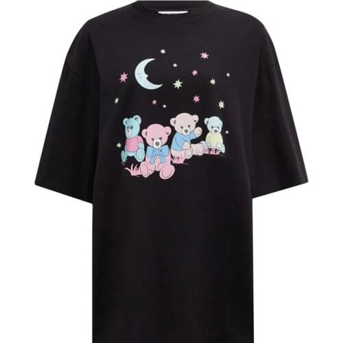 Women Summer Loose Cartoon Print Brand Cotton T-Shirt Female High Street Black Casual Tees Ladies New Fashion O-Neck Top ML019