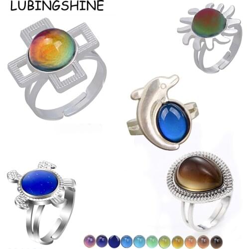 Change Mood Dolphin Turtle Animal Ring for Women Men Emotion Feeling Changeable Temperature Control Gems Color Changing Rings
