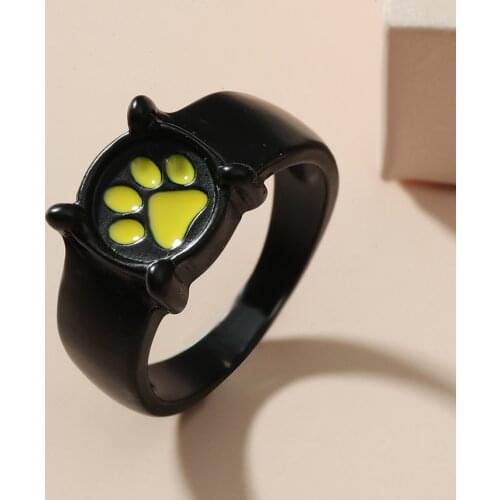 Alloy Index Finger Ring Black Oil Dripping Cat Claw Ring Retro Creative Sole Hand Decoration Lovely Girl Ins Pink Cat Claw Ring